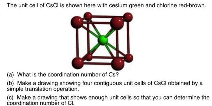 Solved The unit cell of CsCl is shown here with cesium green | Chegg.com