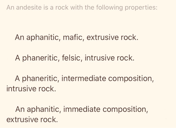 Solved An Andesite Is A Rock With The Following Properties: | Chegg.com