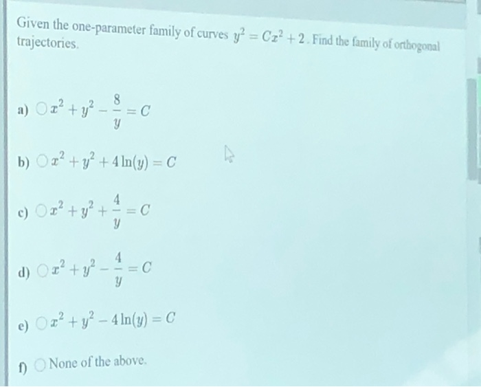 Solved Given The One-parameter Family Of Curves Y = Cz? + 2. | Chegg.com