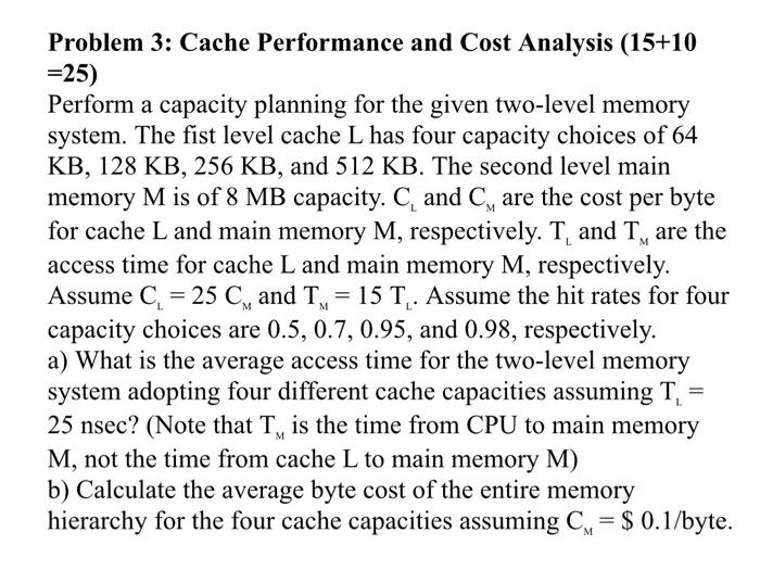 Solved Problem 3: Cache Performance and Cost Analysis (15+10 | Chegg.com
