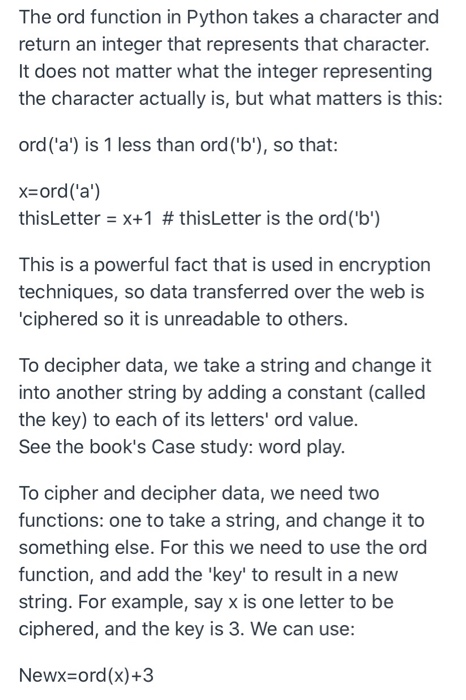 Solved The ord function in Python takes a character and | Chegg.com