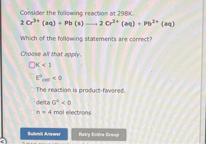 Solved Consider The Following Reaction At 298 K. | Chegg.com