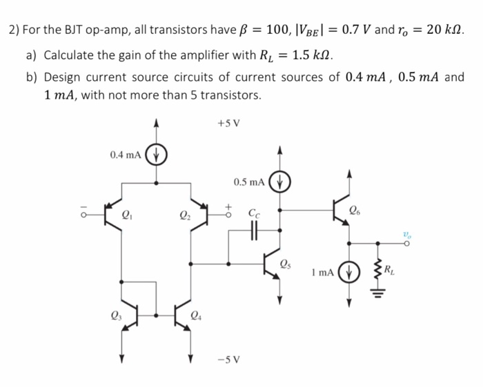 Solved 2 For The Bjt Op Amp All Transistors Have Ss 10 Chegg Com