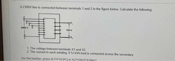 Solved A 2300 V line is connected between terminals 1 and 2 | Chegg.com