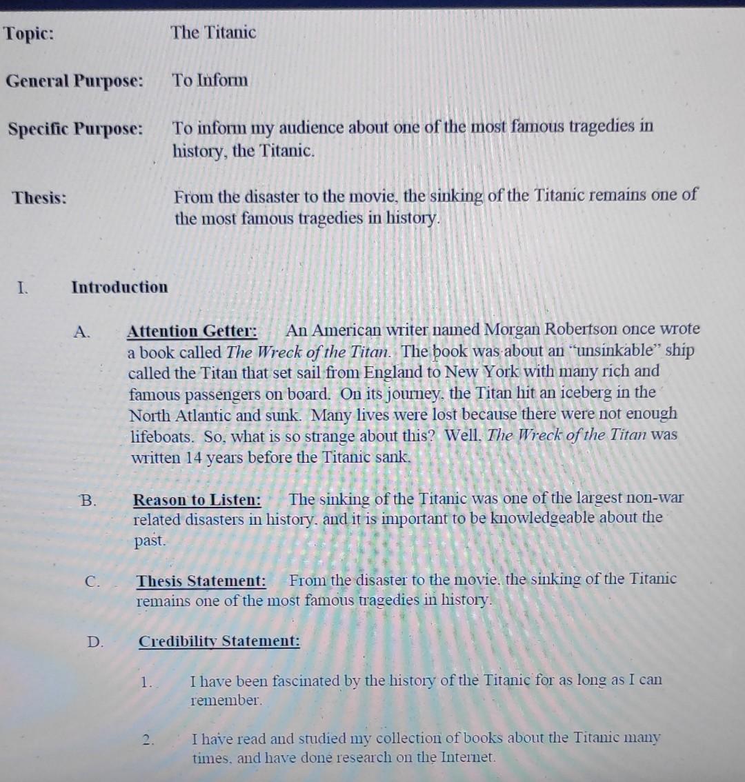 titanic research paper thesis statement