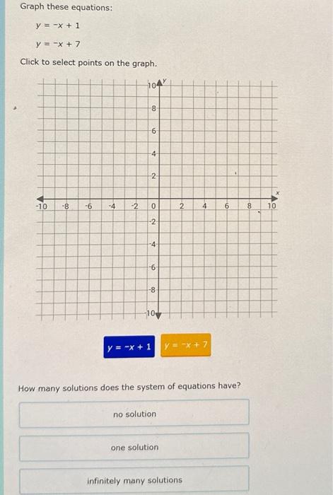 Graph these equations: y=−x+1y=−x+7 Click to select | Chegg.com