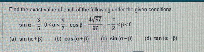 Solved Find the exact value of each of the following under | Chegg.com