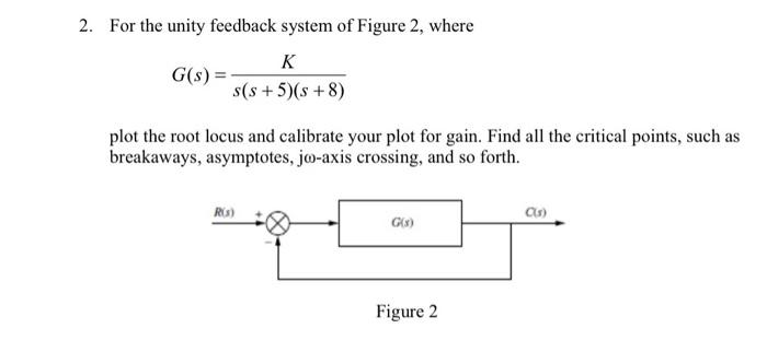 Solved 2. For the unity feedback system of Figure 2, where | Chegg.com