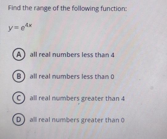 Solved Find The Range Of The Following Function Y E4x A