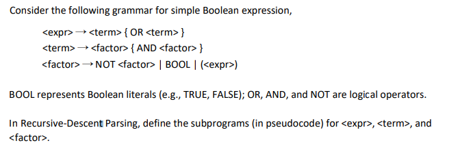 Solved Consider the following grammar for simple Boolean | Chegg.com