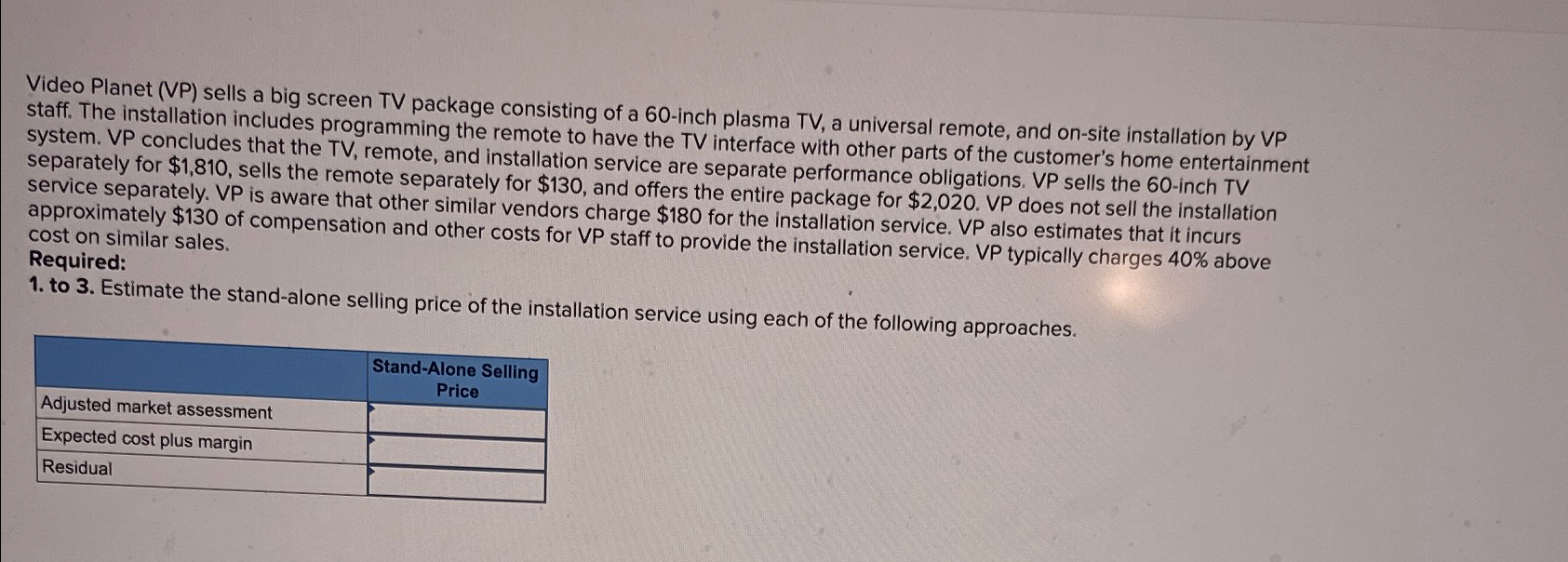 Solved Video (VP) ﻿sells a big screen TV package