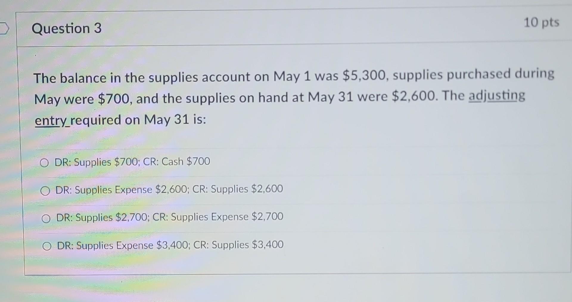 Solved The balance in the supplies account on May 1 was