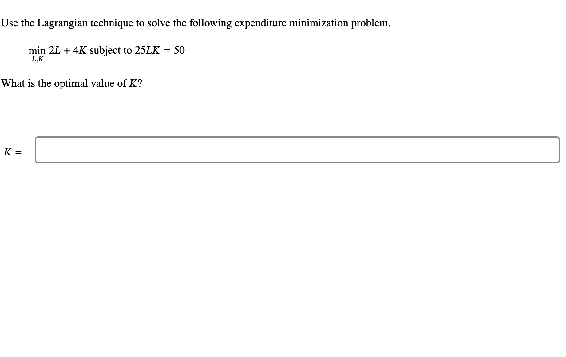 Solved Use the Lagrangian technique to solve the following | Chegg.com