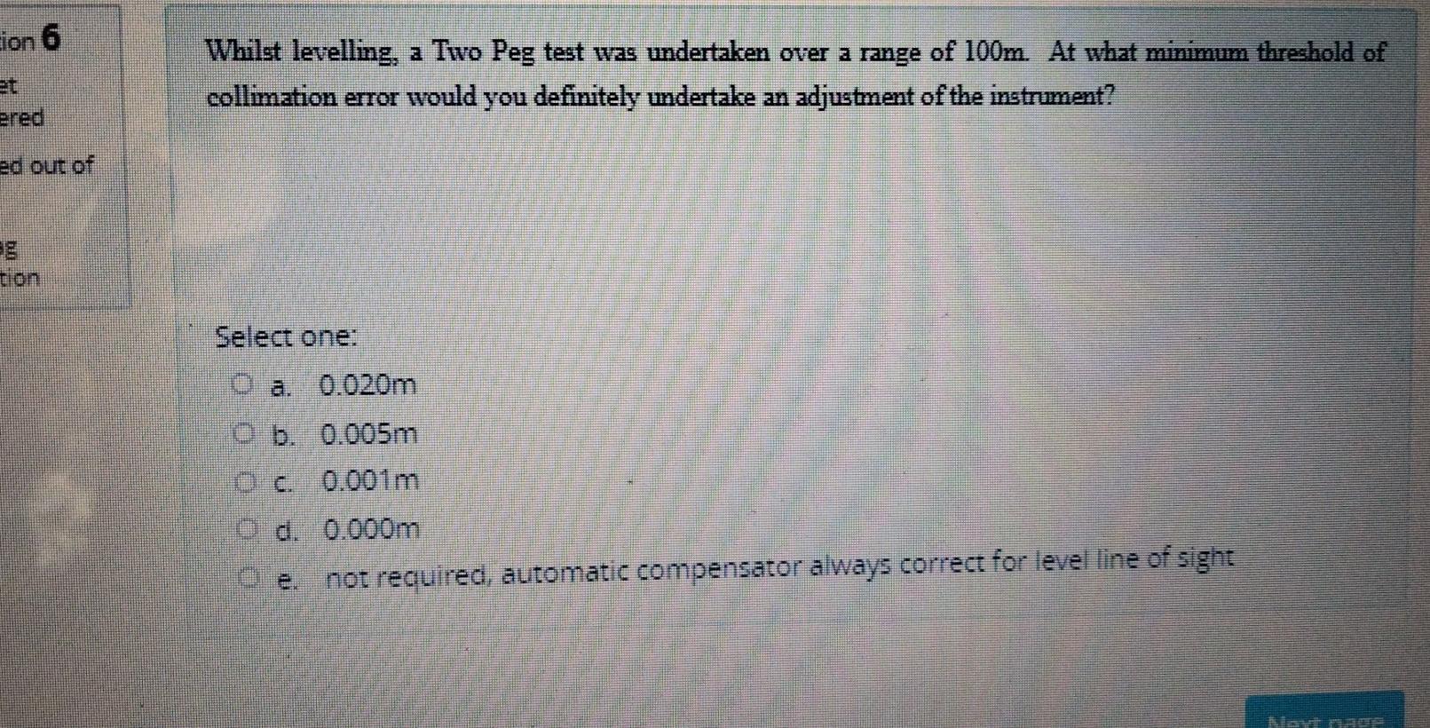 Solved cion 6 Whilst levelling, a Two Peg test was