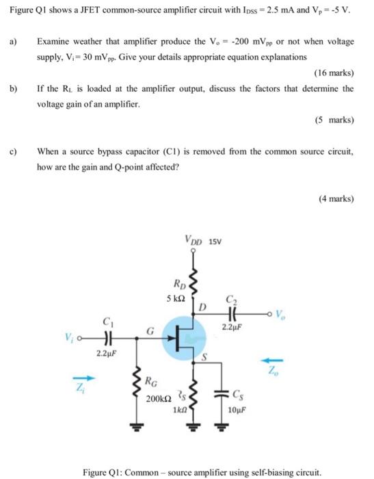 Solved Figure Q1 shows a JFET commonsource amplifier