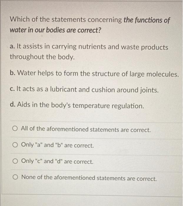 Solved Which of the statements concerning the functions of | Chegg.com
