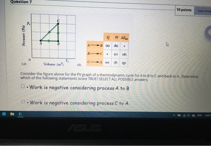 Solved Question 7 10 points Save Answ PI Pressure (Pa) A W | Chegg.com