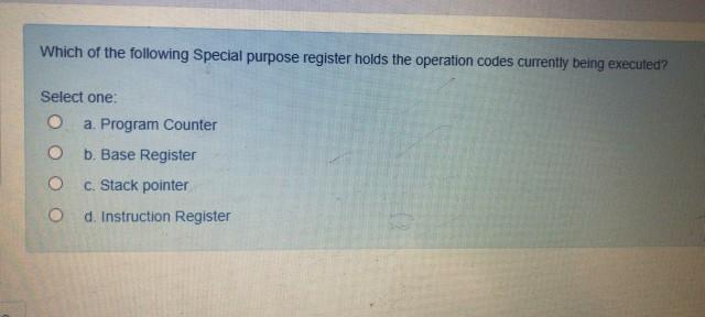 Solved Which of the following Special purpose register holds | Chegg.com