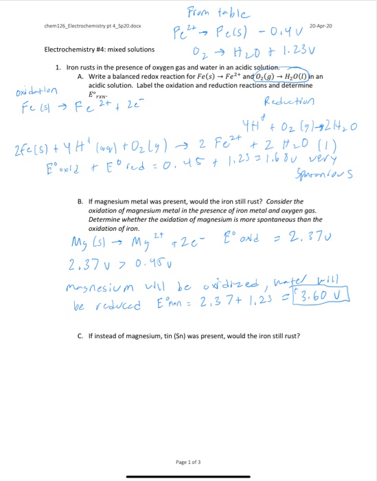 Solved chem 126 Electrochemistry pt 4_5p20.docx from table | Chegg.com