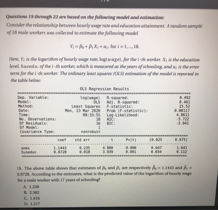 Solved Questions 19 through 22 are based on the following | Chegg.com