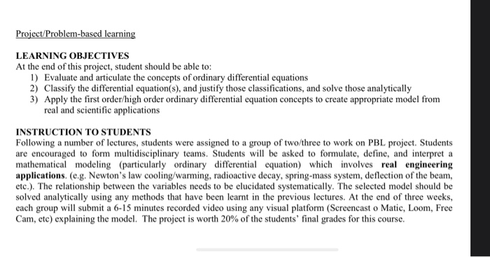 Project/Problem-based learning LEARNING OBJECTIVES At | Chegg.com