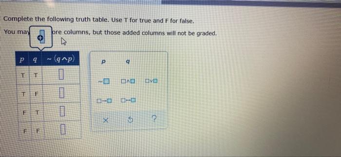 Solved Complete The Following Truth Table. Use T For True | Chegg.com