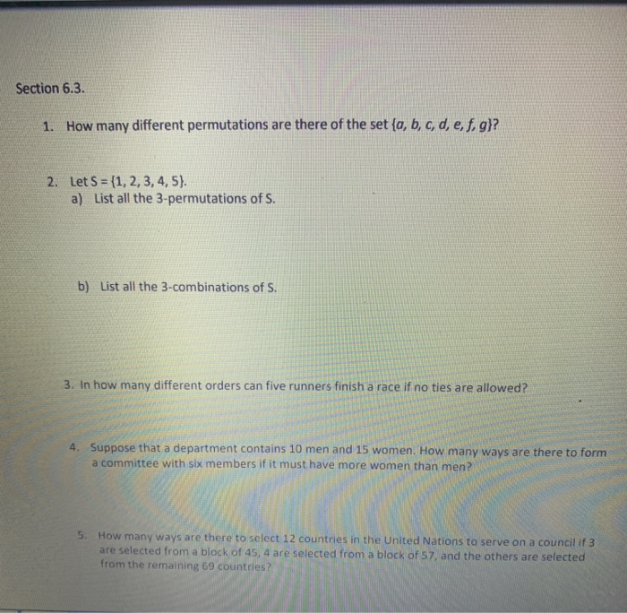 Solved Section 6.3. 1. How Many Different Permutations Are | Chegg.com