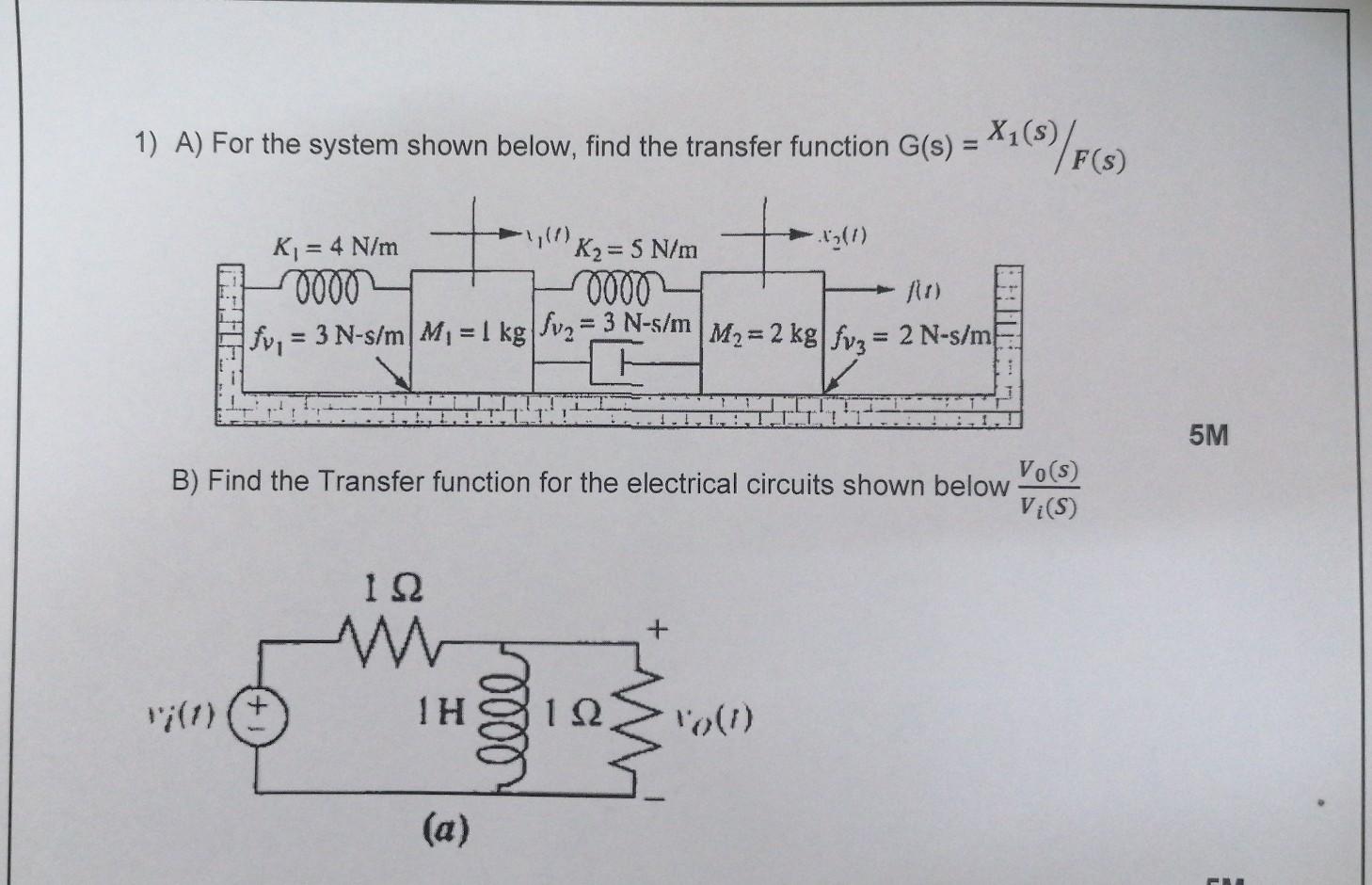 Solved 1) A) For the system shown below, find the transfer | Chegg.com