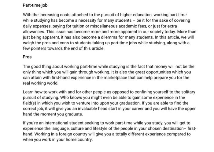 Part-time job With the increasing costs attached to | Chegg.com