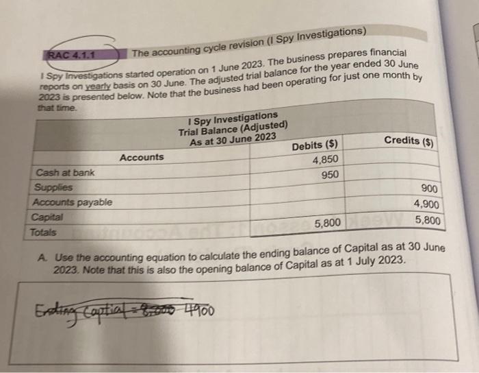 Solved RAC 4.1.1 The accounting cycle revision (I Spy