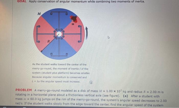 Solved GOAL Apply conservation of angular momentum while | Chegg.com