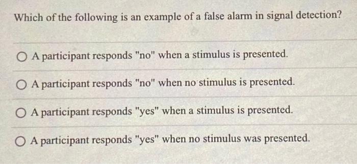 Solved Which of the following is an example of a false alarm | Chegg.com