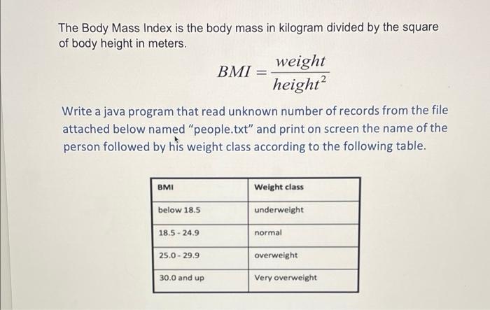 Solved The Body Mass Index is the body mass in kilogram | Chegg.com