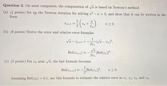 Solved Question 2. On most computers, the computation of va | Chegg.com