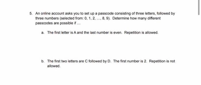 Solved An online account asks you to set up a passcode | Chegg.com