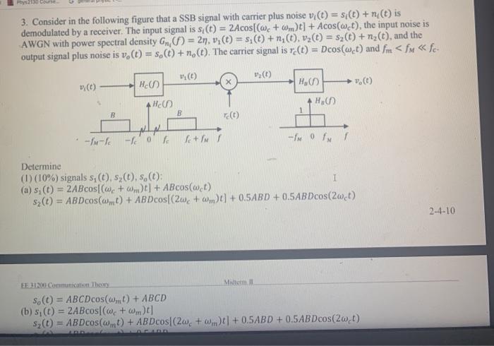 Solved Y Cone 3. Consider In The Following Figure That A SSB | Chegg.com