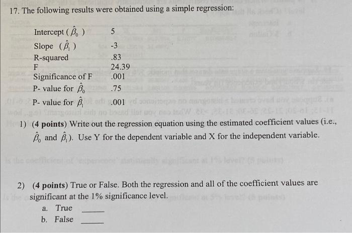 Solved 17. The Following Results Were Obtained Using A | Chegg.com