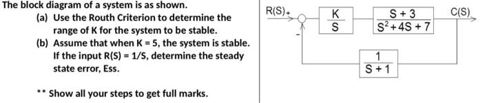 Solved The block diagram of a system is as shown. (a) Use | Chegg.com