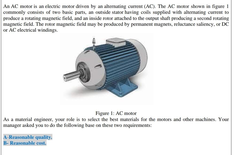 Solved An AC motor is an electric motor driven by an | Chegg.com