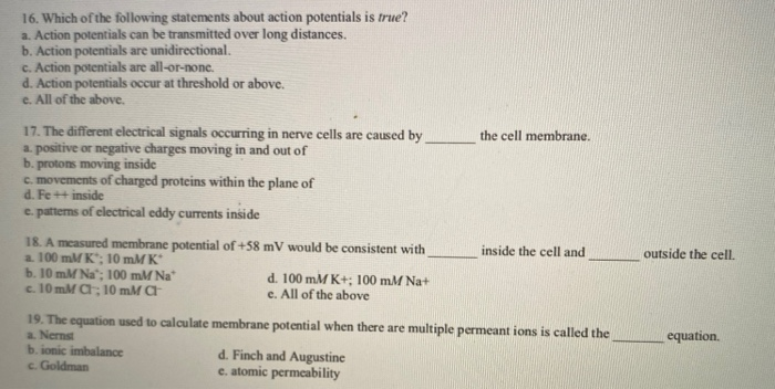 Solved 16. Which of the following statements about action | Chegg.com