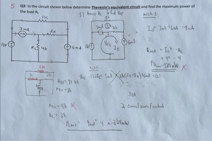 Solved 5 Q3: In the circuit shown below determine Thevenin's | Chegg.com