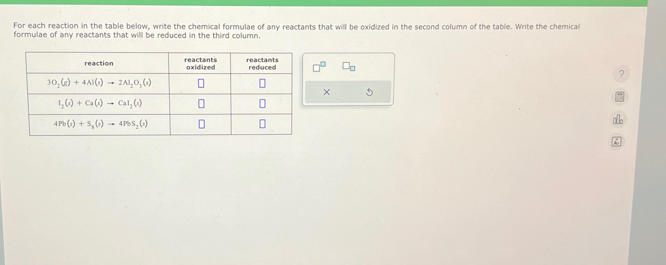 Solved For each reaction in the table below, write the | Chegg.com