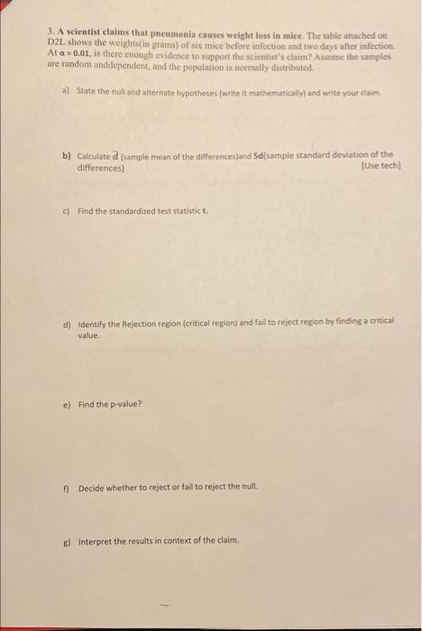3. A scientist claims that pneumonia causes weight | Chegg.com