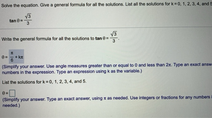 Solved Solve the equation. Give a general formula for all | Chegg.com