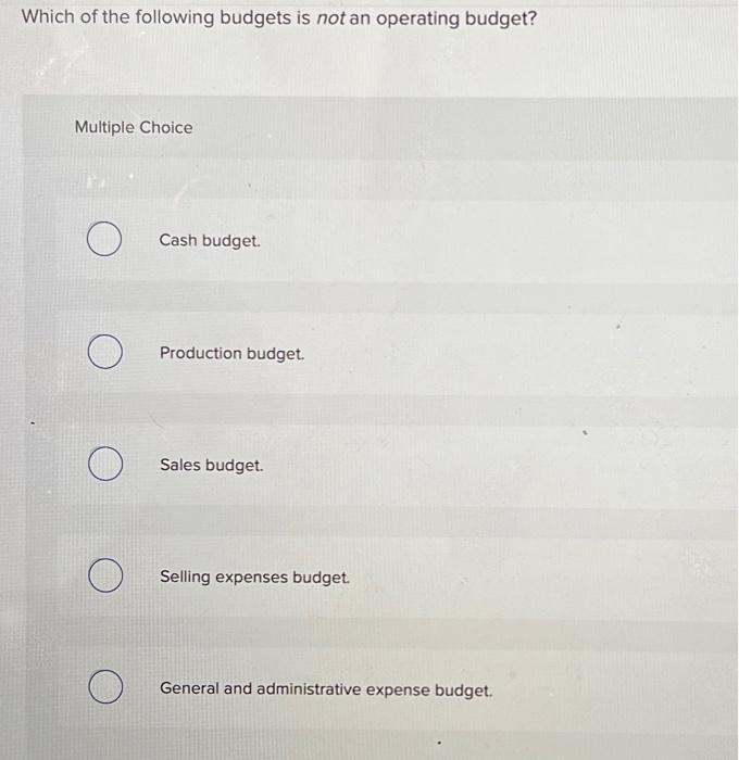 Solved Which Of The Following Budgets Is Not An Operating | Chegg.com