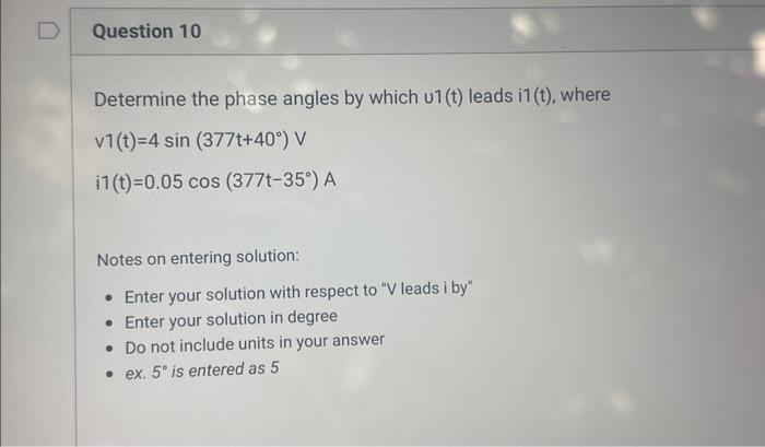 Solved Determine the phase angles by which u1(t) leads | Chegg.com