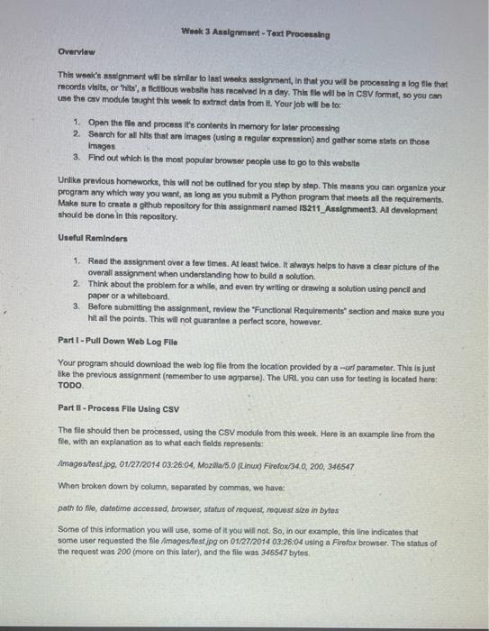Week 3 Assignment - Text Processing Overview This | Chegg.com