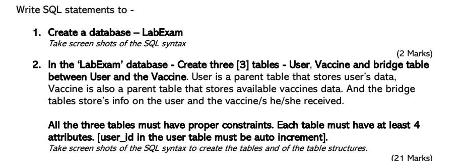 Solved Write SQL statements to - 1. Create a database - | Chegg.com