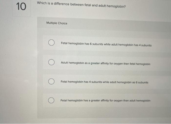 Solved Which Is A Difference Between Fetal And Adult | Chegg.com