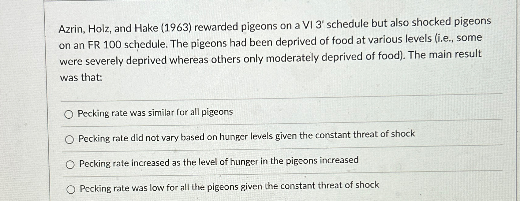 Solved Azrin, Holz, and Hake (1963) ﻿rewarded pigeons on a | Chegg.com